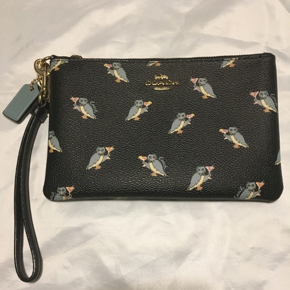 Coach Party Owl Wristlet Clutch Purse Bag New